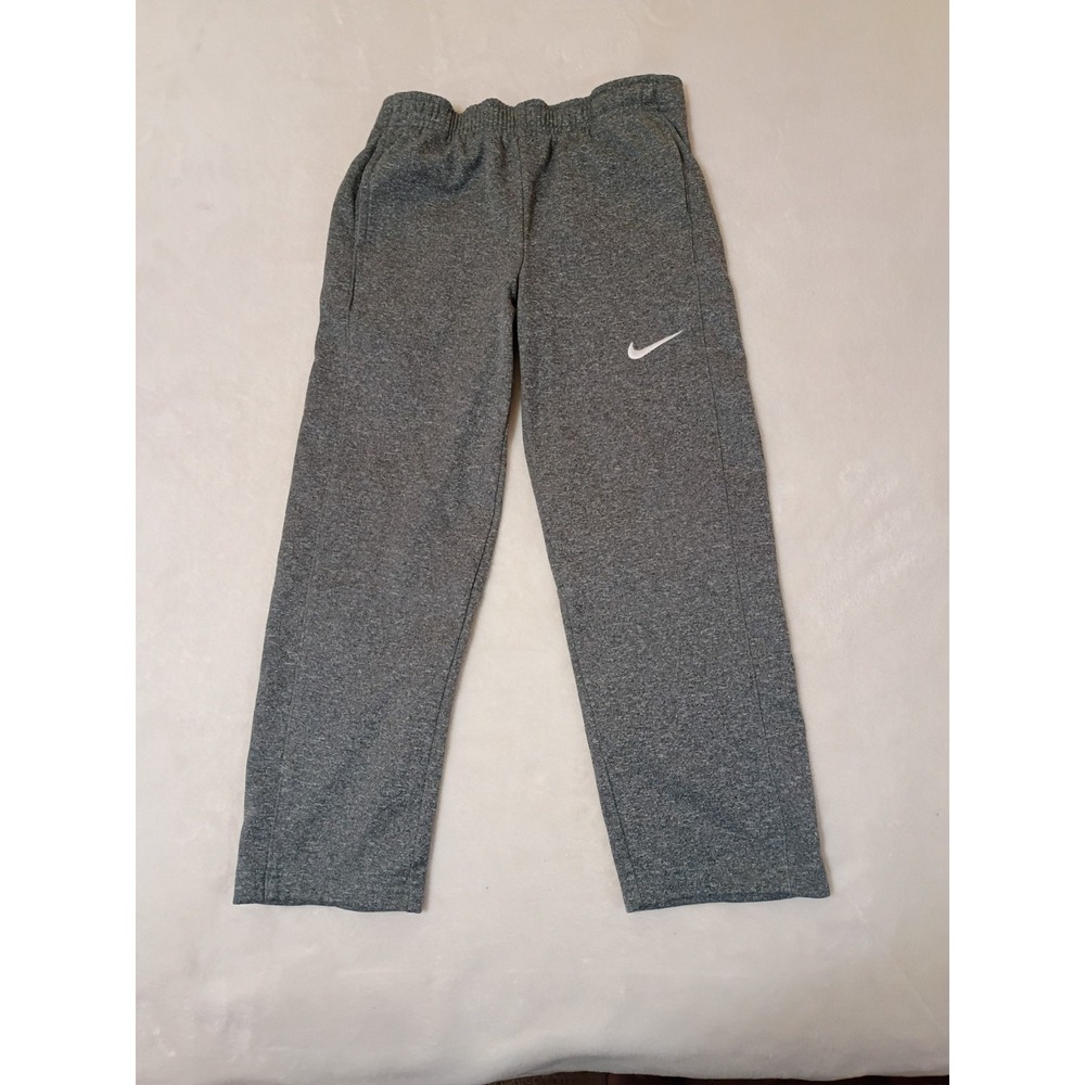 Nike Dri-Fit Boys Track Pants Gray Elastic Waist Size 7/L Straight Leg Sports